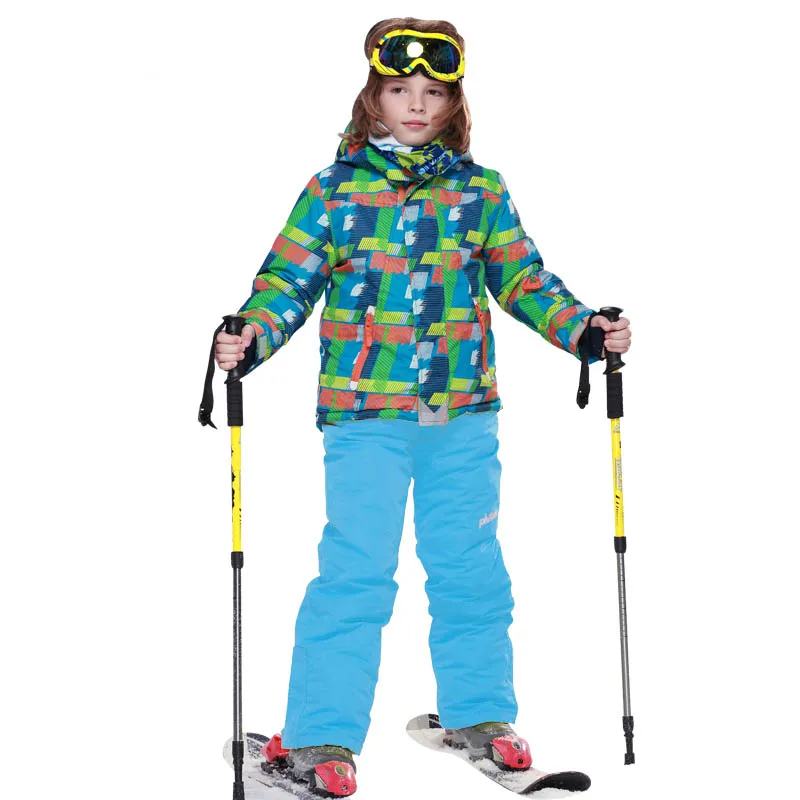 Лыжные комплекты для мальчиков с детектором; зимние водонепроницаемые и ветрозащитные детские лыжные куртки; Детские уличные теплые спортивные костюмы с капюшоном для сноуборда - Цвет: Sky Blue