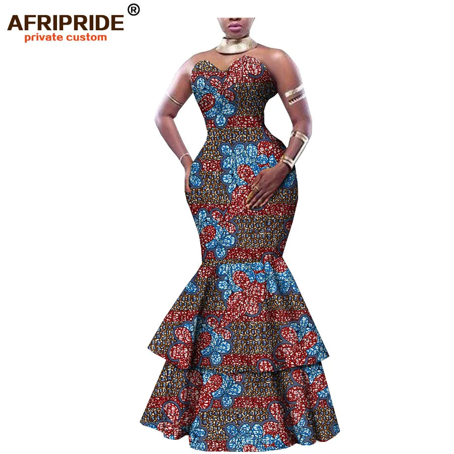 С Африканским принтом Макси платье для женщин AFRIPRIDE портной Русалка без бретелек женское хлопковое торжественное платье 2 слоя подола A1825068 - Цвет: 323J