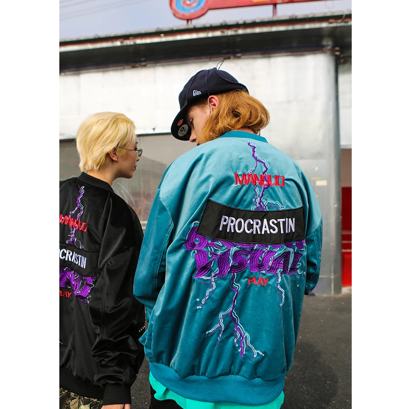 Dark Icon Embroidery Velvet Bomber Jacket Men 2019 Spring Hip Hop Jacket Men Women Streetwear Jackets for Men 2 Colors