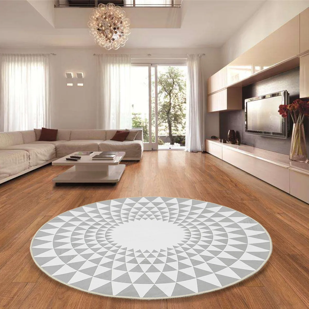 

Nordic Gray Geometric Series Round Carpets For Living Room Computer Chair Area Rug Home Textile Rugs Kids Play Game on Floor Mat
