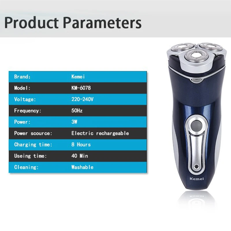 EAS-Kemei 3 головки моющаяся бритва тройное лезвие электрический Перезаряжаемый для бритья бритвы для мужчин уход за лицом 3D плавающий