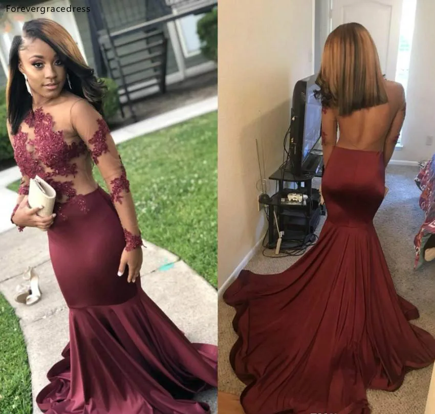 

Sexy Sheer Long Sleeve Prom Dresses 2019 African Black Girls Holidays Graduation Wear Evening Party Gowns Plus Size Custom Made