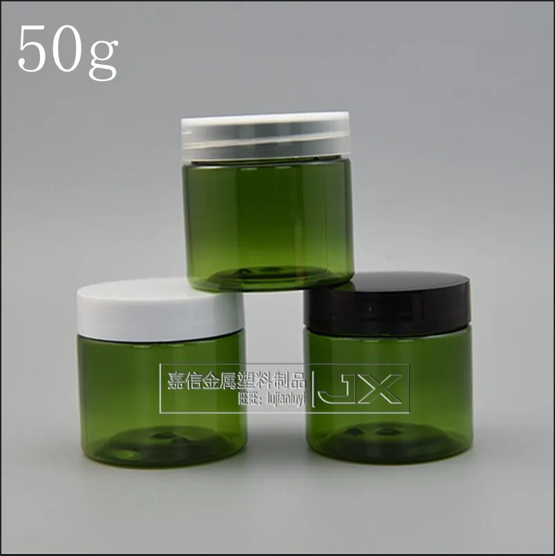 

Free Shipping 50g/ml green Clear Plastic Jar Bottles Golden Silver Screw Lid Cream Pomade Pill Bath Small Sample Packing Bottles