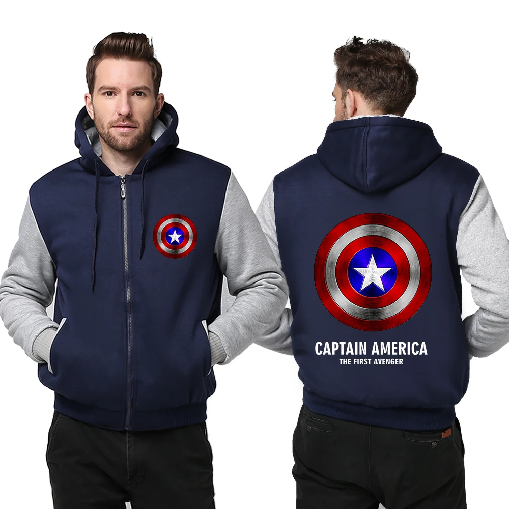 Winter Thicken Unisex Hoodie Captain America Shield Logo Men font b Women b font Cosplay Zipper