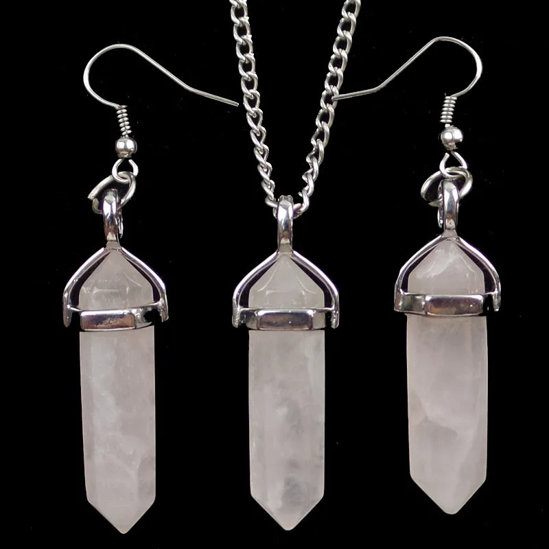 Rose Quartzs Stone Hexagonal Point Reiki Chakra Healing Pendant Earring Necklace SHX1104 | Украшения и аксессуары