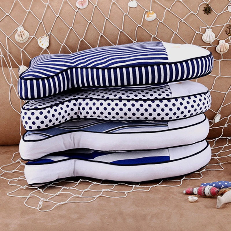 Средиземноморская креативная подушка для сидения автомобиля, льняные хлопковые домашние подушки в синюю полоску, в горошек, с принтом рыбы, толстые подушечки 400 г