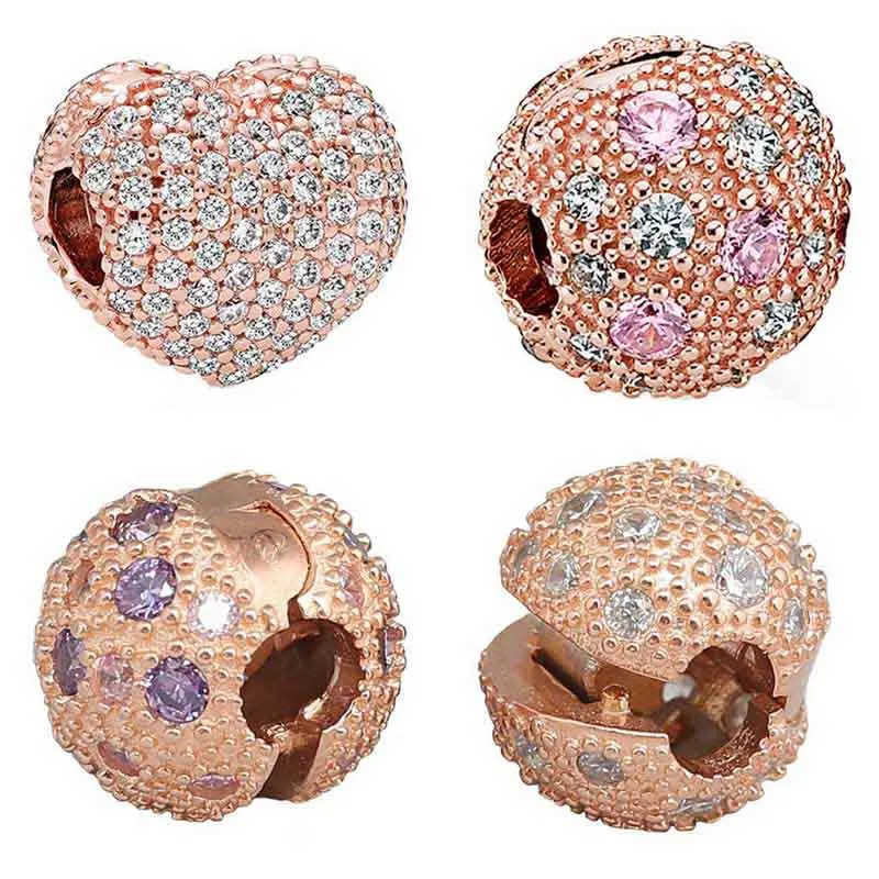 

Rose Gold Open My Heart Pink Purple Clear Cosmic Stars Lock Clip Beads Fit Pandora Bracelet 925 Sterling Silver Charm Jewelry