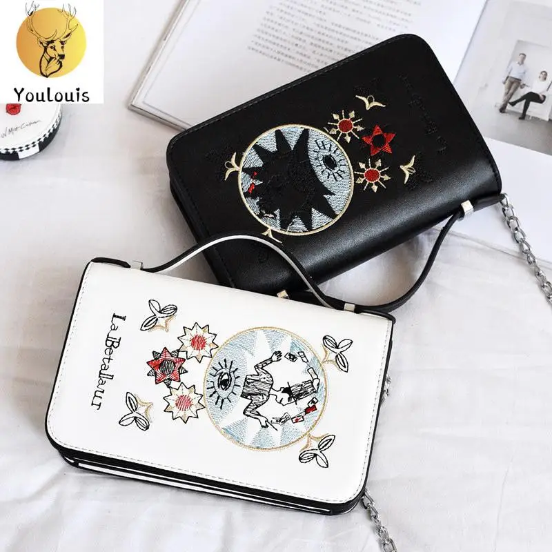 

2019 Chic Women Handbag Messenger Bag Fashion Pu Leather Flower Embroidery Shoulder Fashion Ladies Crossbody Bags Female Bolsas