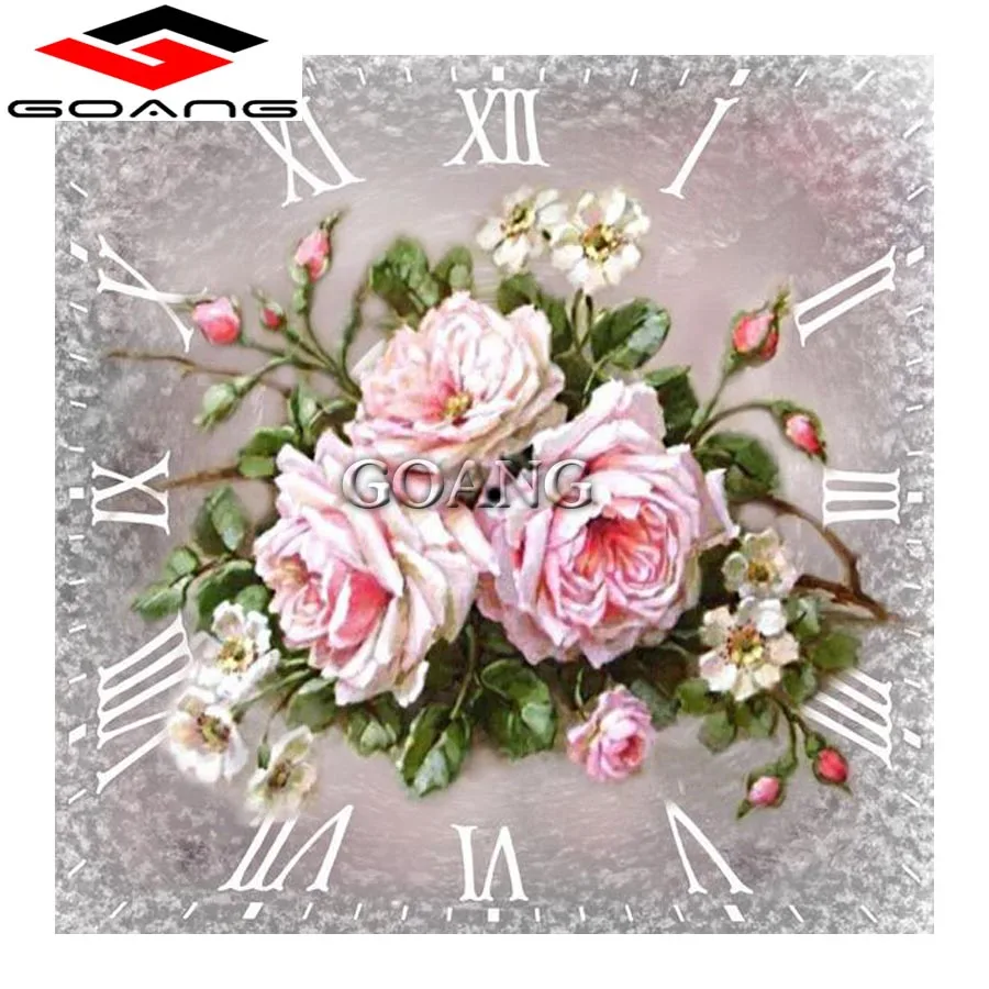 

DIY Diamond Painting Clock Flower Pattern Needlework Mosaic Full Square Drill 5D Diamond embroidery Icon Set For Decor Painting
