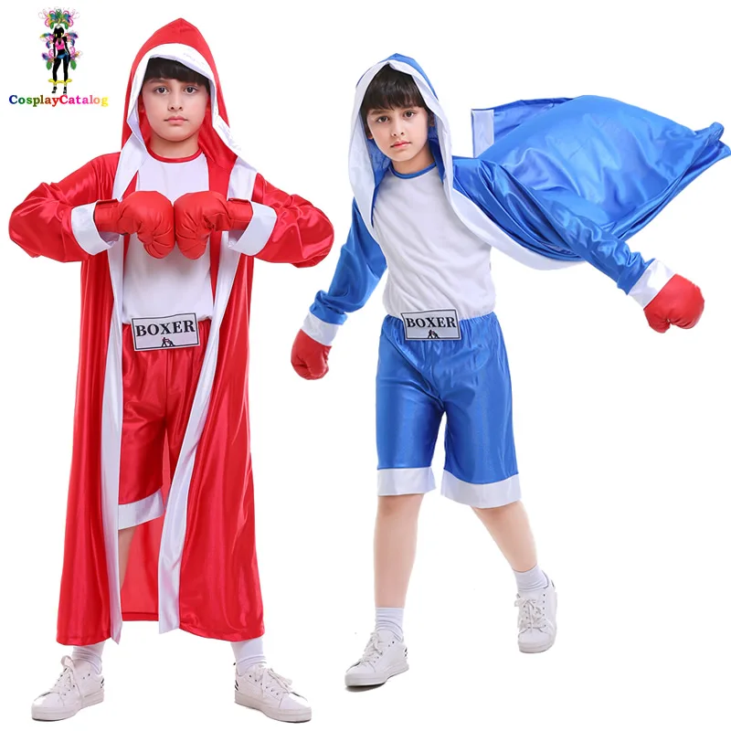 Halloween Gold Belt Competition Cosplay Costume Blue/Red Boxer Boy