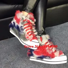 New Female Winter Warm Women Booties Rabbit Hair Height Increasing Platform Lace Up High Top Mixed Color Ankle Boots Shoes Woman New Female Winter Warm Women Booties Rabbit Hair Height Increasing Platform Lace Up High Top Mixed Color Ankle Boots Shoes Woman