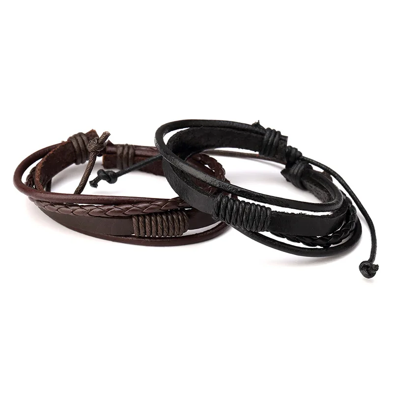 

New fashion personality high quality handmade leather rope multi - layer influx of men and women jewelry