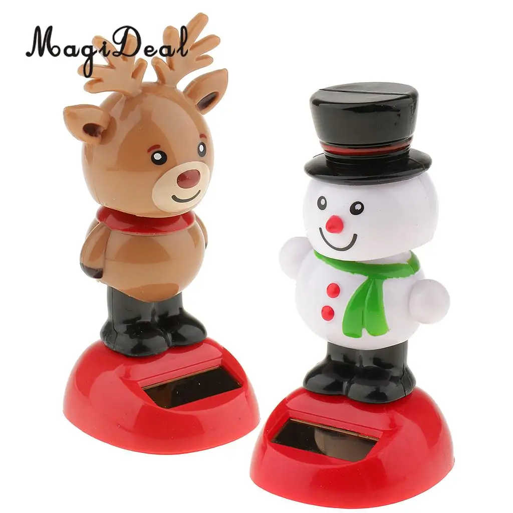 2pcs Solar Powered Snowman Elk Dancing Figurine Home Car Ornament Kids Toy Christmas Gifts