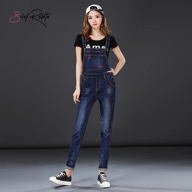 

Brief Relate Korean Style Women Sling Strap Denim Jumpsuits Rompers Jeans (Blue)
