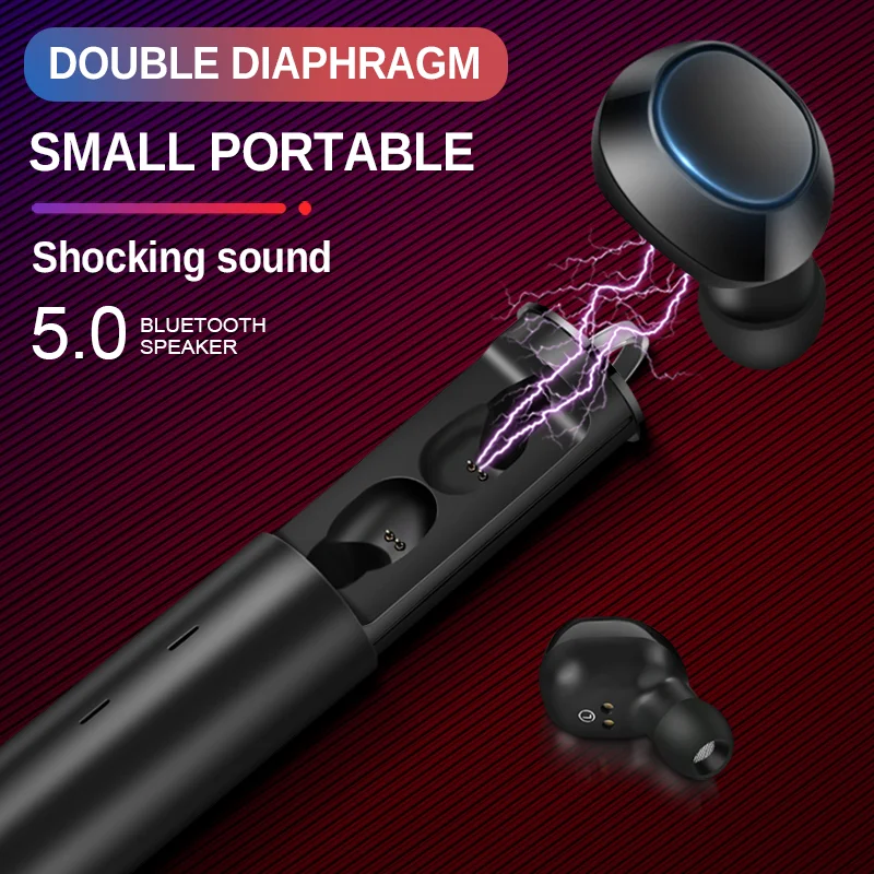 

UKKUER Earphone TWS Mini Wireless Bluetooth Headphones V5.0 Bluetooth Sport Headset with Mic HiFi True Wireless Earbuds Earphone