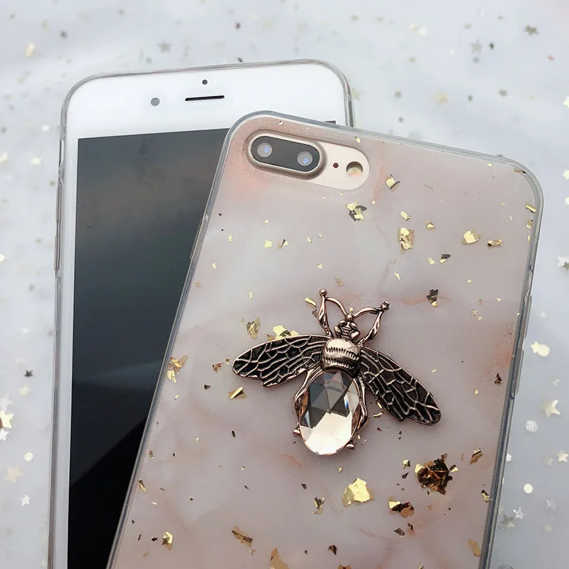 Блестящие Чехлы под мрамор из золотой фольги для iPhone X XS XR 11 Pro Max 3D Bee Мягкий ТПУ чехол для iPhone 7 8 6S Plus блестящая задняя крышка Fundas