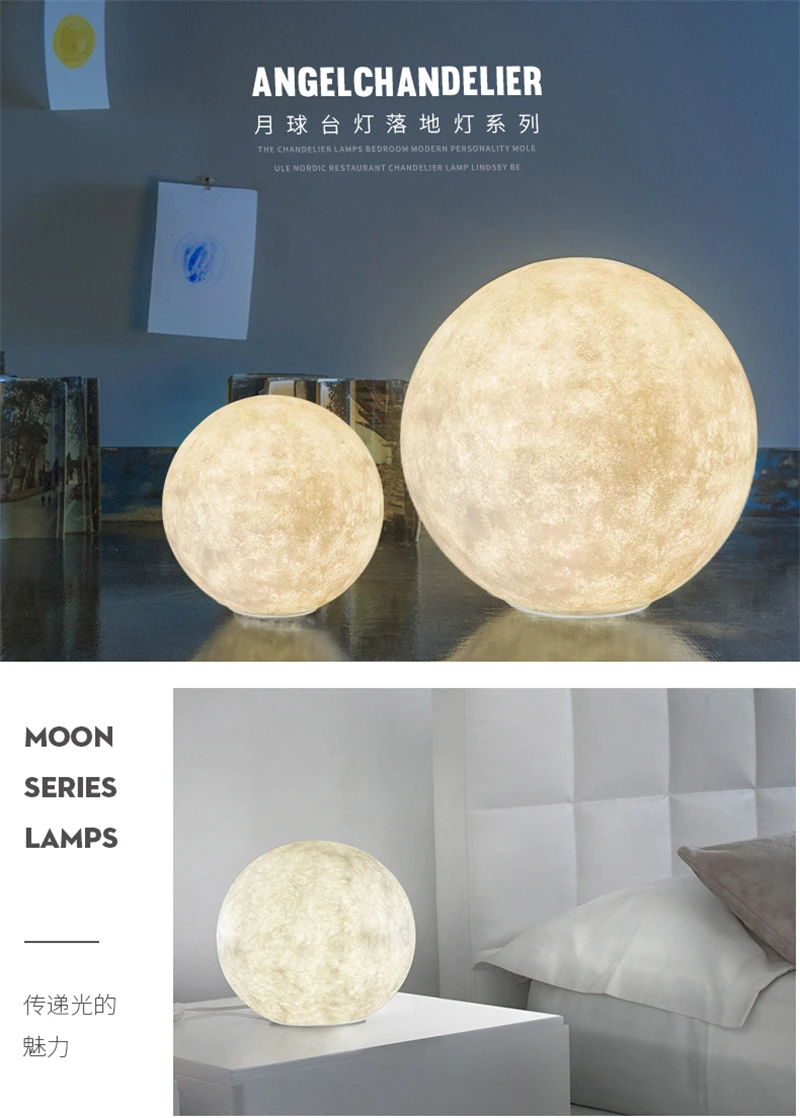 Lâmpada de Mesa Candeeiro de Mesa Lâmpada de Cabeceira para Casa Nordic Criativo Simples Quente Bola Bar Café Quarto Estudo Deco Lua 5 High Quality Luzes e Iluminação