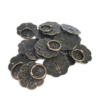 

50pcs Antique Brass Decorative Mini Jewelry Chest Box Cabinet Dresser Drawer Pull Knob Door Handle Ring with ScrewS 30mm*34mm