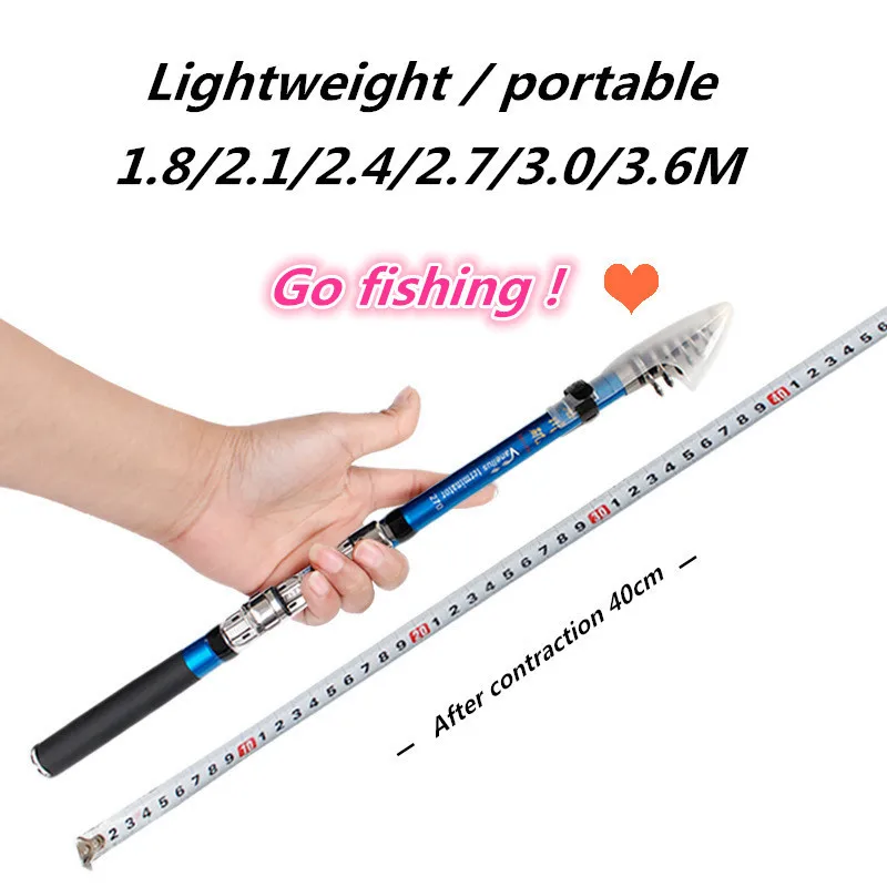 

Carbon Spinning Fishing Rod Metal Reel Seat Telescopic 1.8m 2.1m 2.4m 2.7m 3m 3.6m Travel Sea Rock Pole Super Hard Carp Pesca H