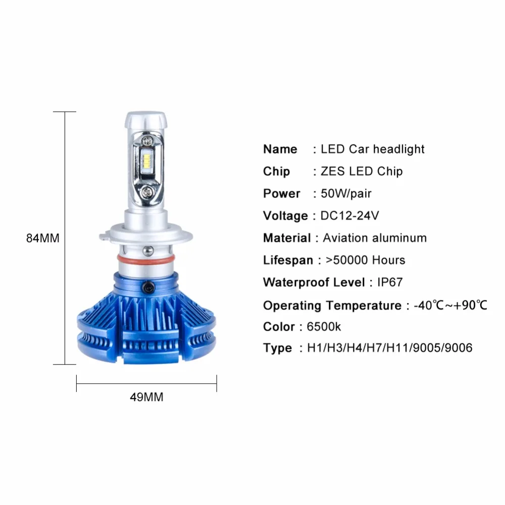 Aceersun безвентиляторный светодиодный H4 H7 H11 9005 9006 ZES 50 Вт 12000LM автомобильная