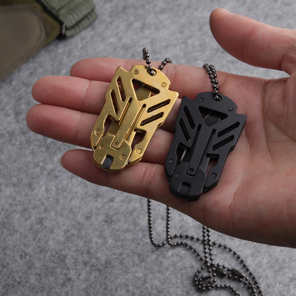 Online Cuchillo de bolsillo táctico pequeño 3CR13 hoja de acero supervivencia caza EDC cuchillos fijos herramientas de utilidad exterior con abridor de anillos creativo