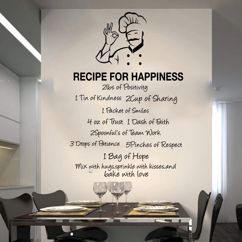 Большой рецепт счастья Цитата Термоаппликации для кухни на стену столовая вдохновляющая любовь надеюсь Цитата Наклейка на стену шеф-повара Кухня винил