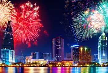 

Laeacco City Buildings Firework Sea Light Night Scenic Photo Background Customized Photographic Backdrops For Photo Studio