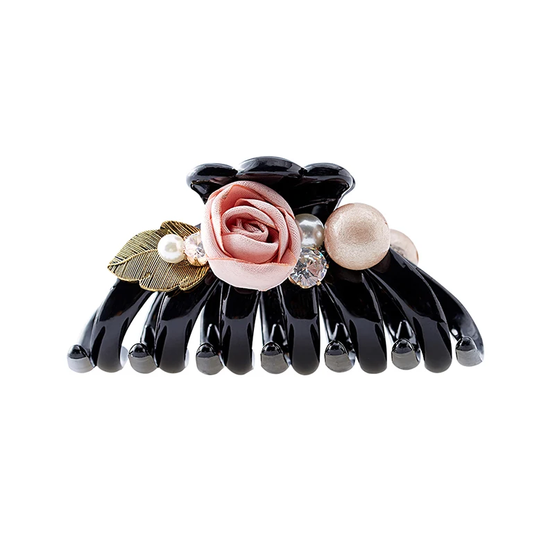 

CHIMERA Classic Large Hair Claw Pink Cloth Flowers Acrylic Hair Clips Pearl Barrettes Hair Accessories for Women