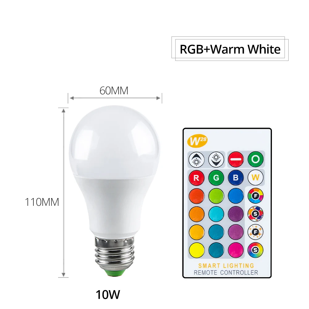 Foxanon светодиодный светильник E27 RGB светодиодный светильник 5 Вт 7 Вт 10 Вт 15 Вт RGBW умный Диммируемый Ампульный светодиодный светильник для домашнего праздничного декора+ пульт дистанционного управления - Испускаемый цвет: 10W RGBWW