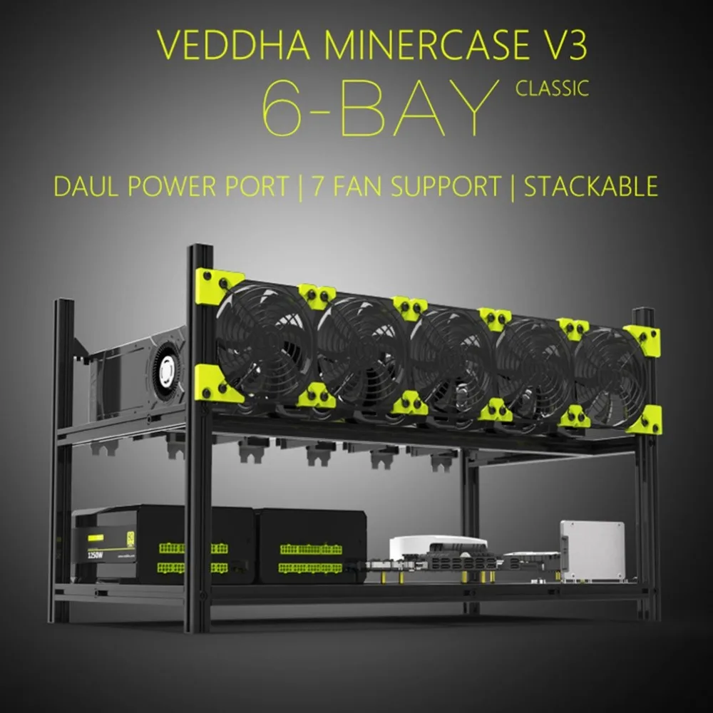 

New High Quality Performance Veddha V3C6 GPU Mining Rig Aluminum Alloy Stackable Case Up To 6 GPU Open Air Frame Rack Bracket