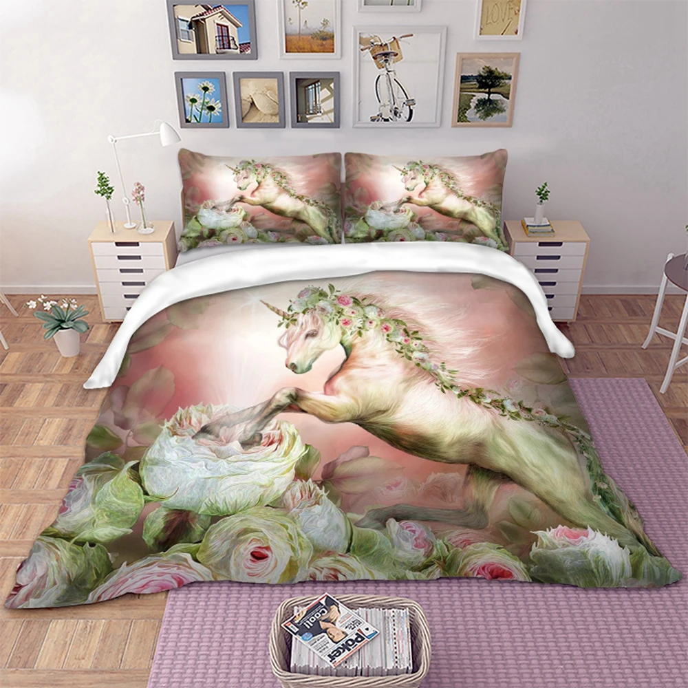 

Dropship Unicorn Bedding Duvet Cover With Pillowcases Twin Full Queen King Size Bedclothes 3pcs home textile