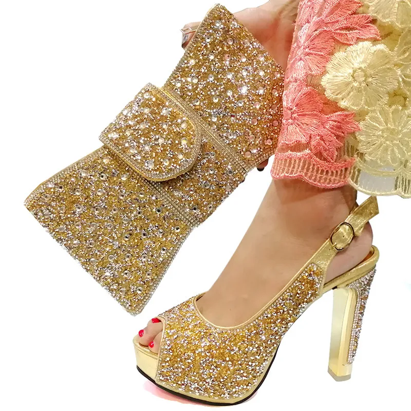 

African shoes and bag sets Italian shoe with matching bag With Appliques crystal good selling ladies matching sets