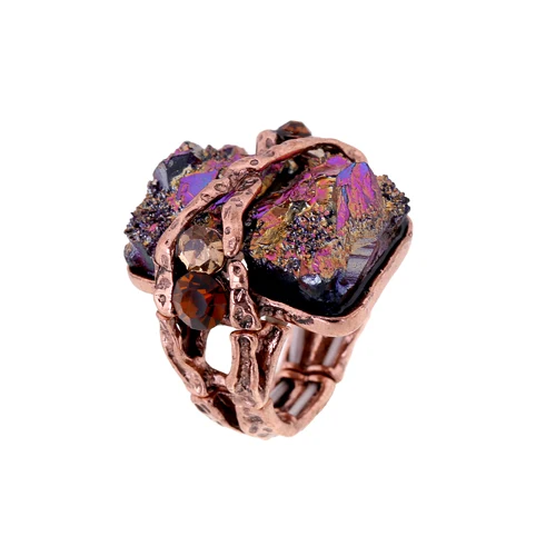 KAYMEN роскошное эффектное обручальное кольцо, старинное бронзовое эластичное винтажное женское кольцо, модное кольцо RI-02008 - Цвет основного камня: Coffee