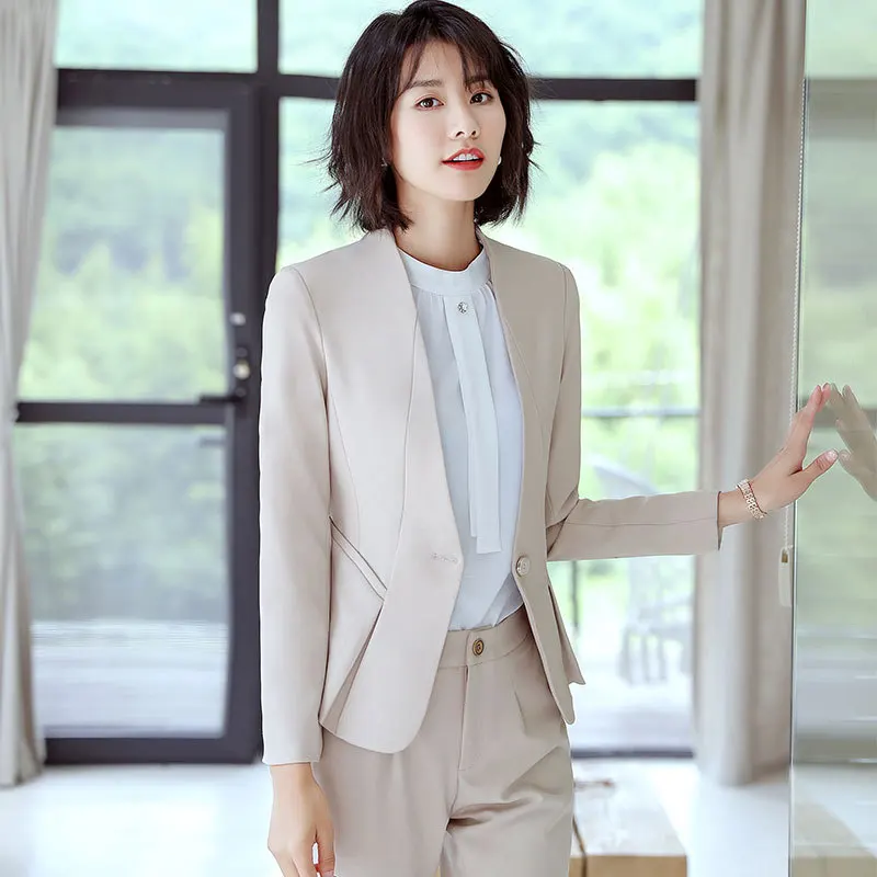 Professional suit set 2019 spring and autumn new slim solid color suit jacket female professional wear casual trousers and skirt