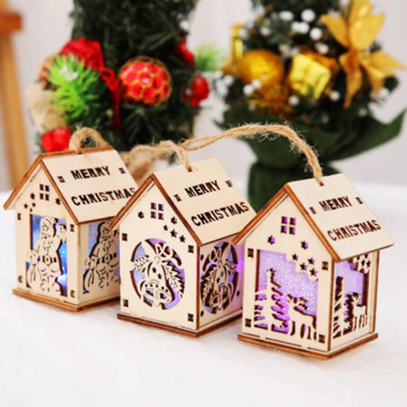 

Christmas Wooden Ppendant Cafe Bar LED Lights Sleigh Log Cabin Christmas Decor