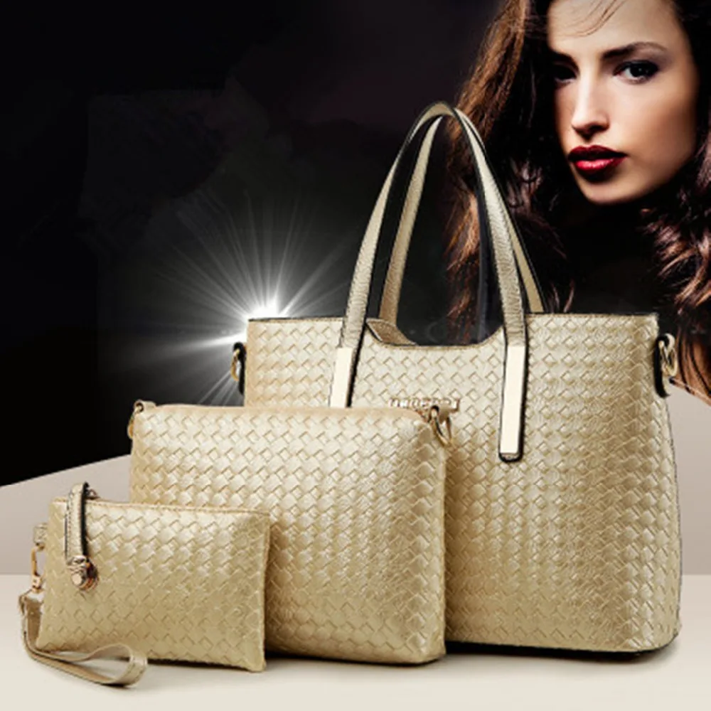 

Elegant Three-piece Bags One Set Woven Pattern Female Bag Ladies shoulder bag portable Handbag