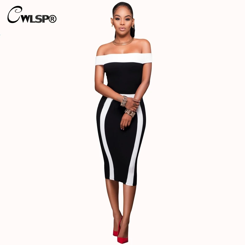 

CWLSP Brief Backless Patchwork Women Pencil Dress 2018 Summer Style Sexy Robe Elegant Party Mid-Calf Dress Club Vestidos QZ2246