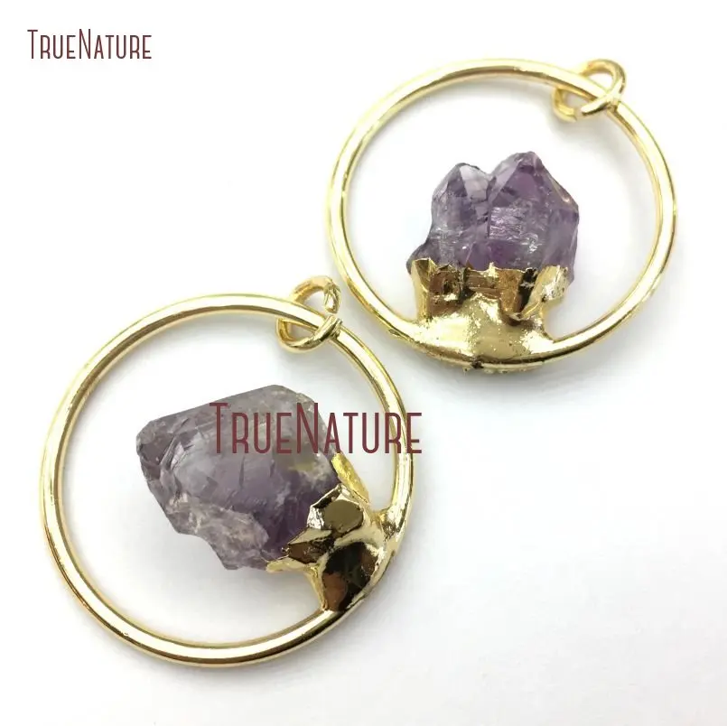 

10Pcs Amethysts Pendant Hoop Gold Plating Round Shape Pendant 35mm PM12684