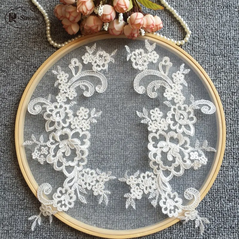 10PC White Car Bone Lace Flowers DIY Hair Accessories Lace Bridal Gown