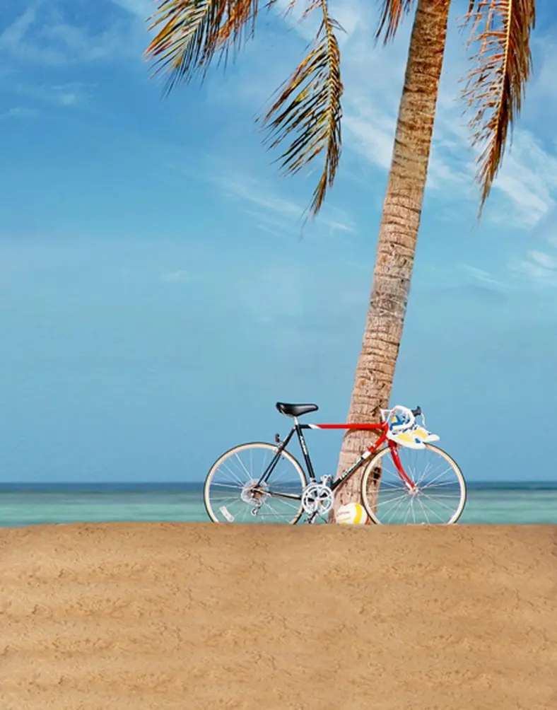 

5x7ft Sea Beach Coconut Tree Bicycle Photography Backdrops Photo Props Studio Background