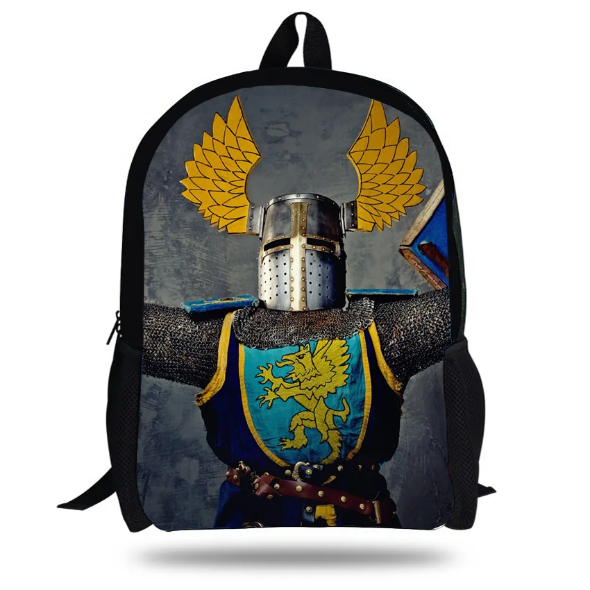 16-Inch Cool School Bags Character Print Backpack For Kids Warriors Pattern Bags Girls Backpack For Teenagers Valiant Men Bags