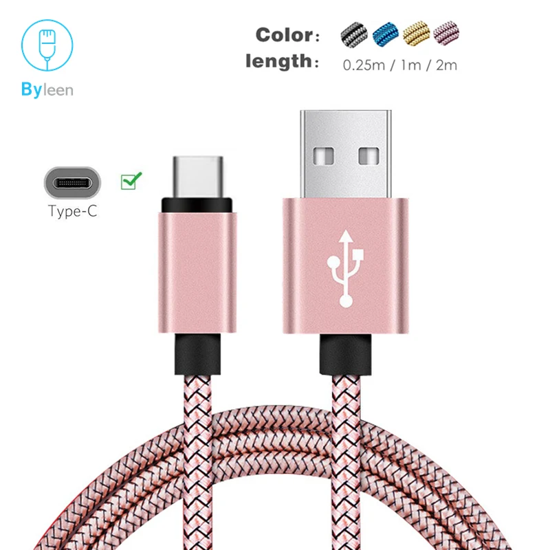 1FT короткий 3FT 6FT длинный нейлоновый usb type C кабель для синхронизации данных для BLU Pure XR VIVO XL 5X27 iQoo Redmi USB 3,1 зарядный кабель