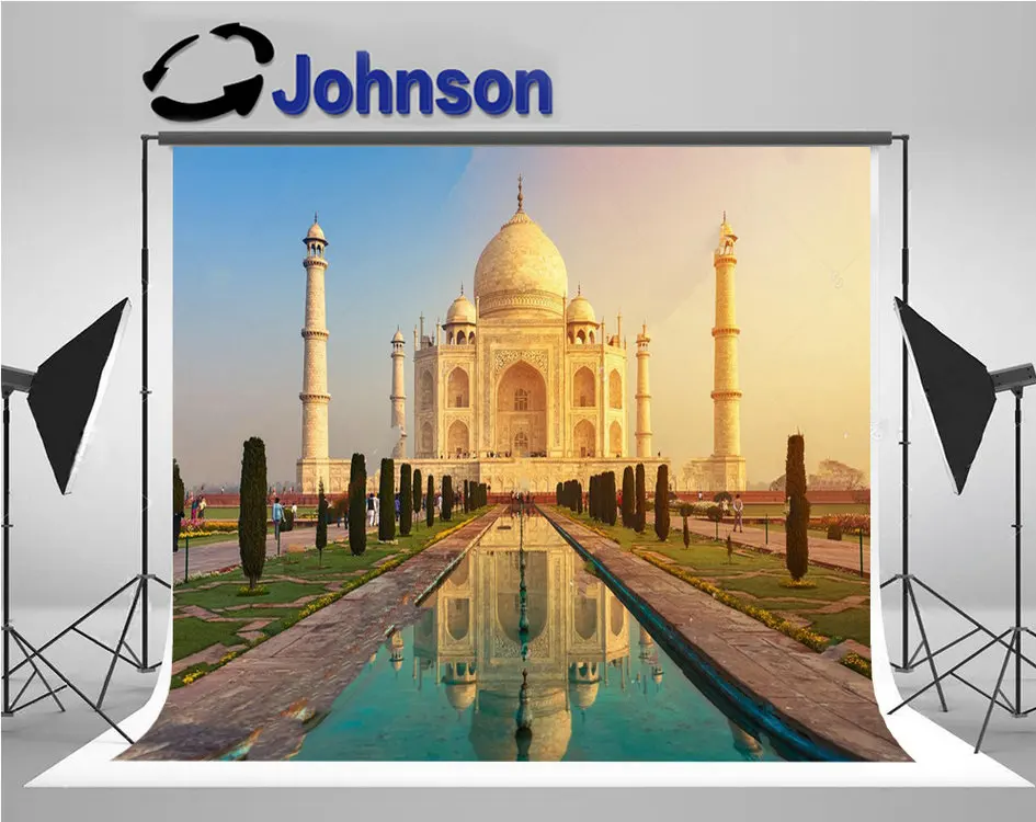 

Taj Mahal Ivorywhite Marble Mausoleum river backdrop High quality Computer print wall backgrounds