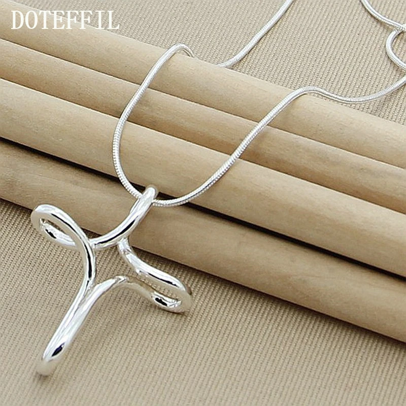 DOTEFFIL 925 Sterling Silver Cross Pendant Necklace 18/20/22/24 Inch Snake Chain For Woman Fashion Wedding Engagement Jewelry - Image 6