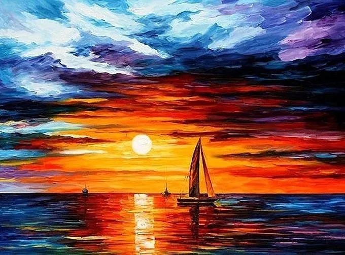 

Top Quality colorful classical counted cross stitch kit sailing ship on the ocean sunset sunrise oil painting