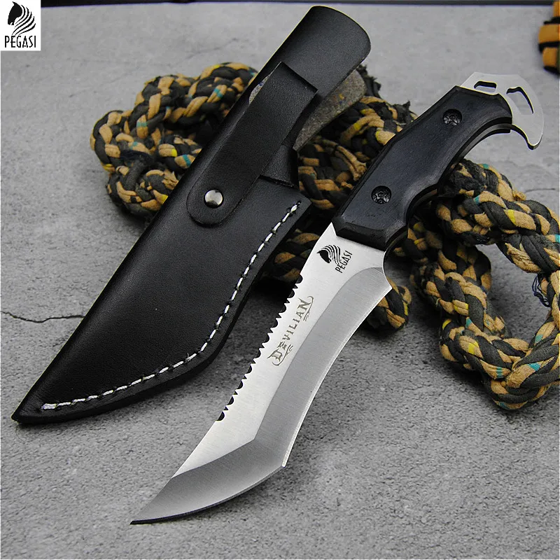 

Ebony outdoor 58HRC straight knife silver north American hunting knife camping tactics straight knife with leather cover