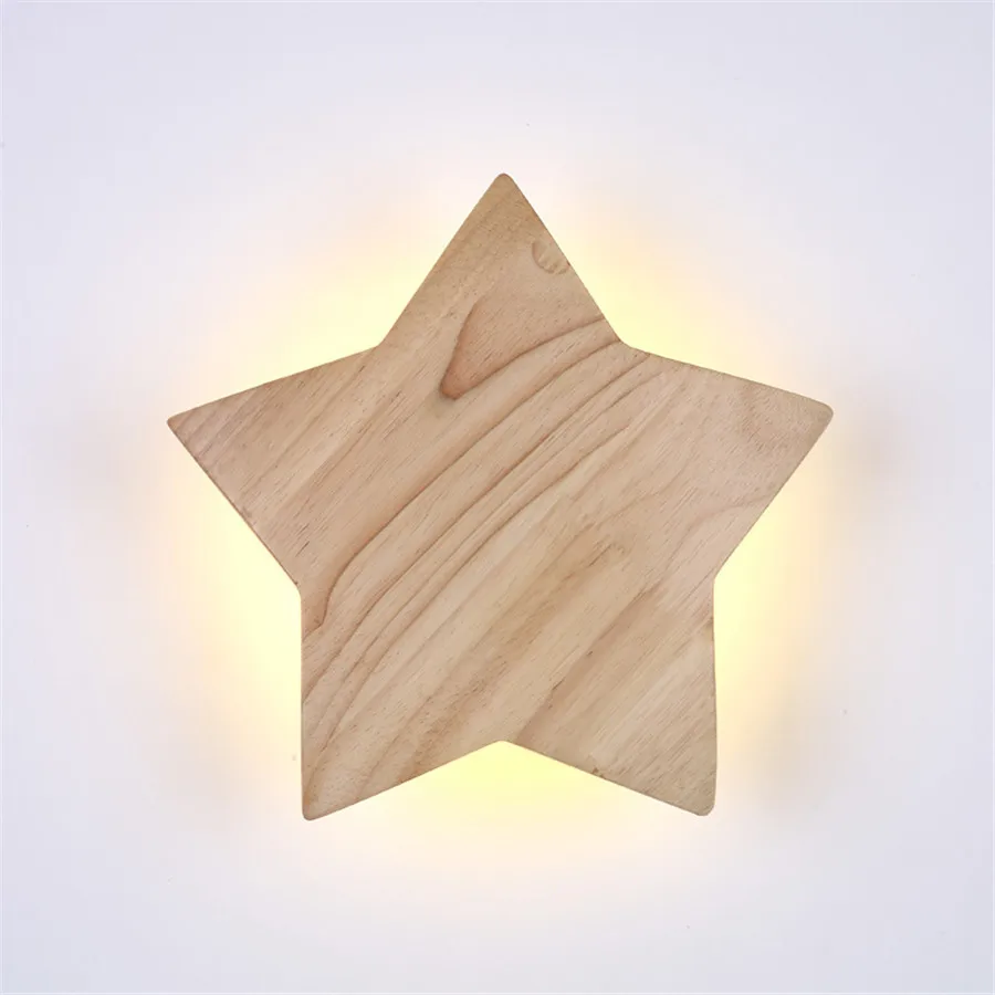 

Thrisdar Nordic Wooden Bedside LED Wall Lamp 19CM 22CM Star Shape LED Wall Light Bedroom Corrdior Step Background Wall Light