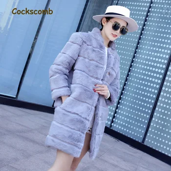 

Autumn winter wave cut design natural rabbit fur coats outerwear women new style real rabbit fur jackets plus size
