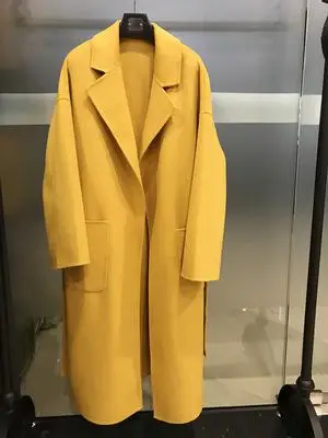 Русские корейские зимние шерстяные пальто женские модные со шнуровкой пояса женские шерстяные пальто размера плюс х-длинная куртка - Цвет: Цвет: желтый