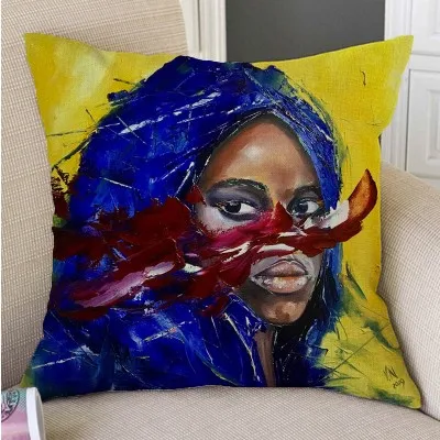 Черная африканская картина маслом Искусство Африканская женщина абстрактный импрессиоизм декоративная подушка чехол из хлопка, льна модные чехлы для подушек